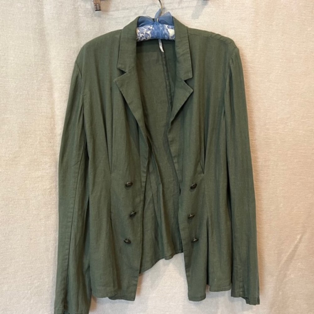 Free People Olive Green Linen Blazer